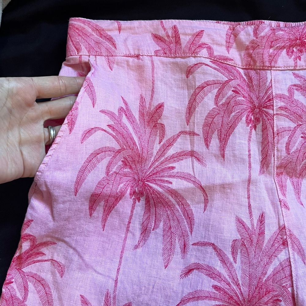 Tahari Pants Womens XL Pink Palm Leaf Linen Wide Leg Drawstring Pockets - Picture 9 of 9